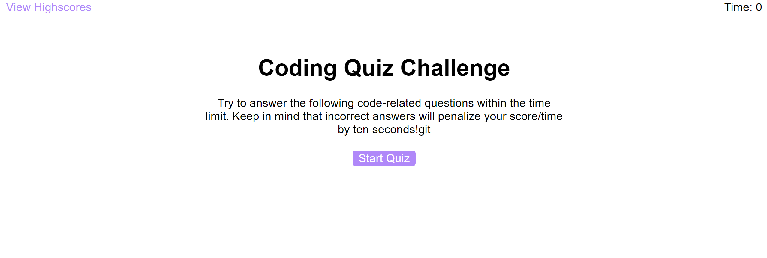 Coding quiz challenge app screeshort