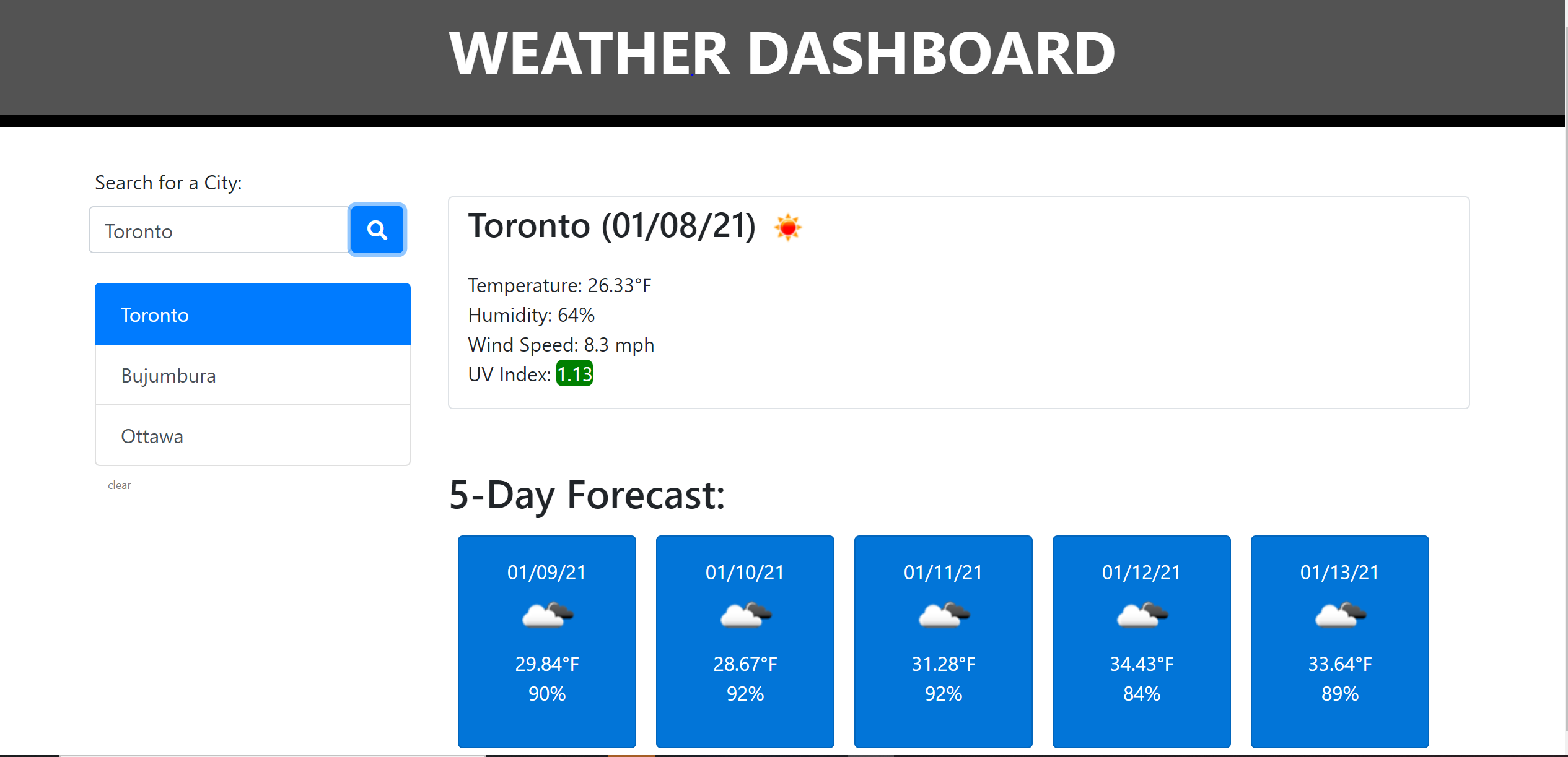 Weather-Dashboard app screen